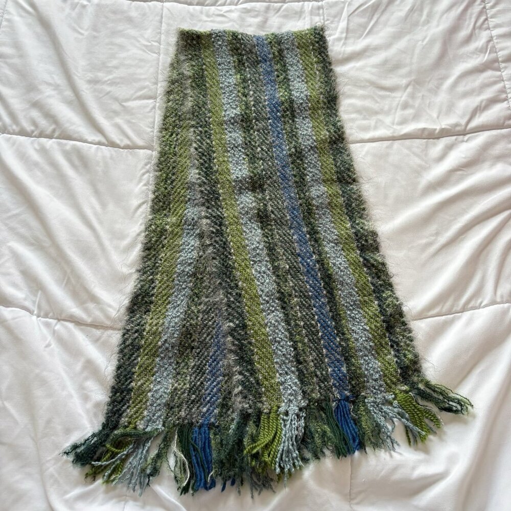 Handmade Green Tassels Striped Wool Blend‎ Winter Fall Classic City Boho Hippie